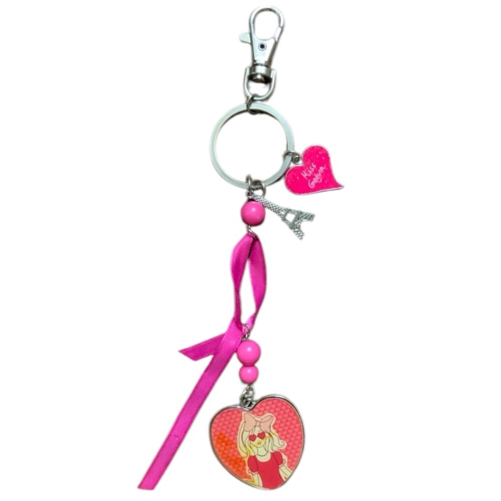 GREVIN Paris Museum Souvenir Purse Bag Charm Key Chain Ribbon Pink Silver Womens